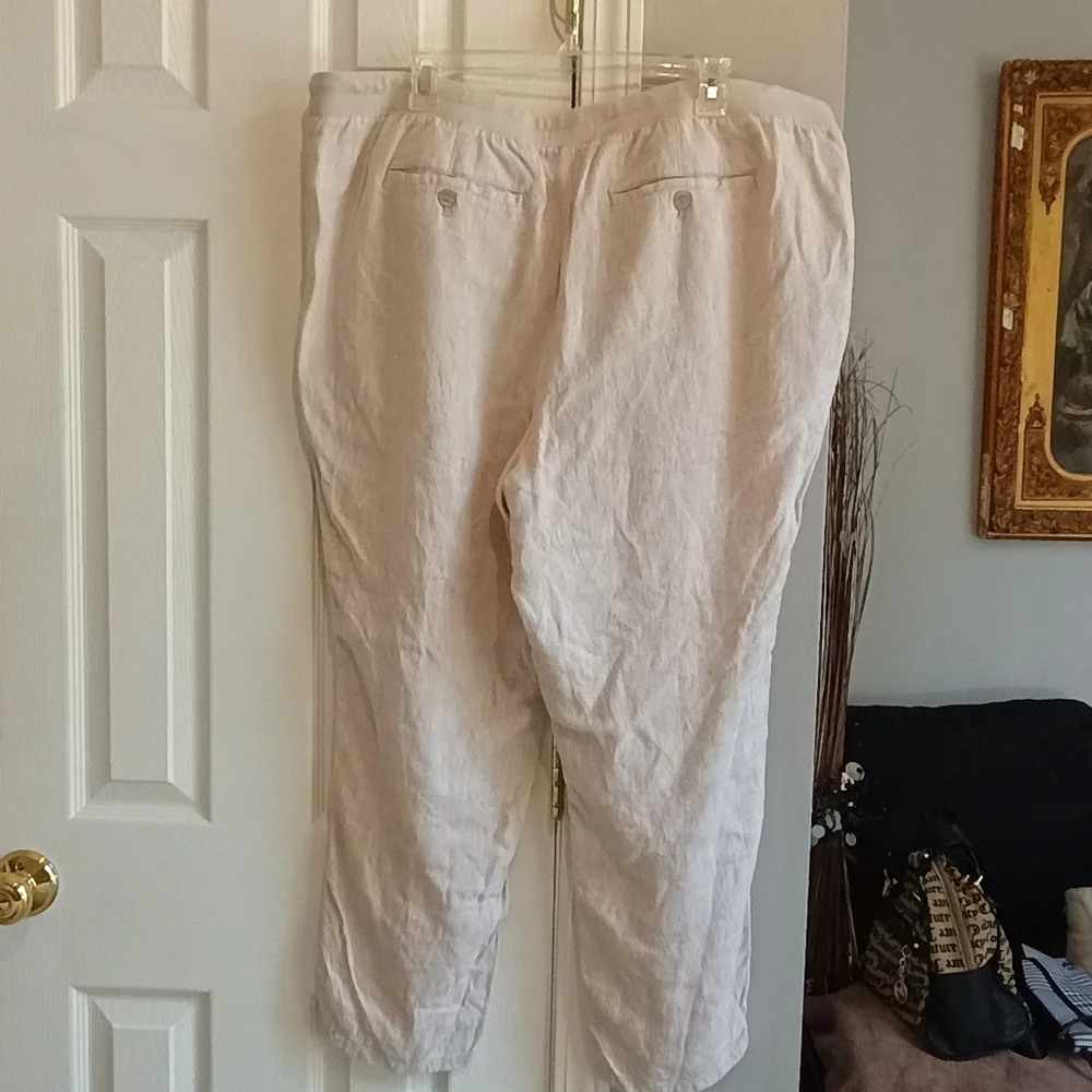 Gap XL Linen Viscose Blend Drawstring Pants Beige Tan Casual Relaxed Fit Cropped